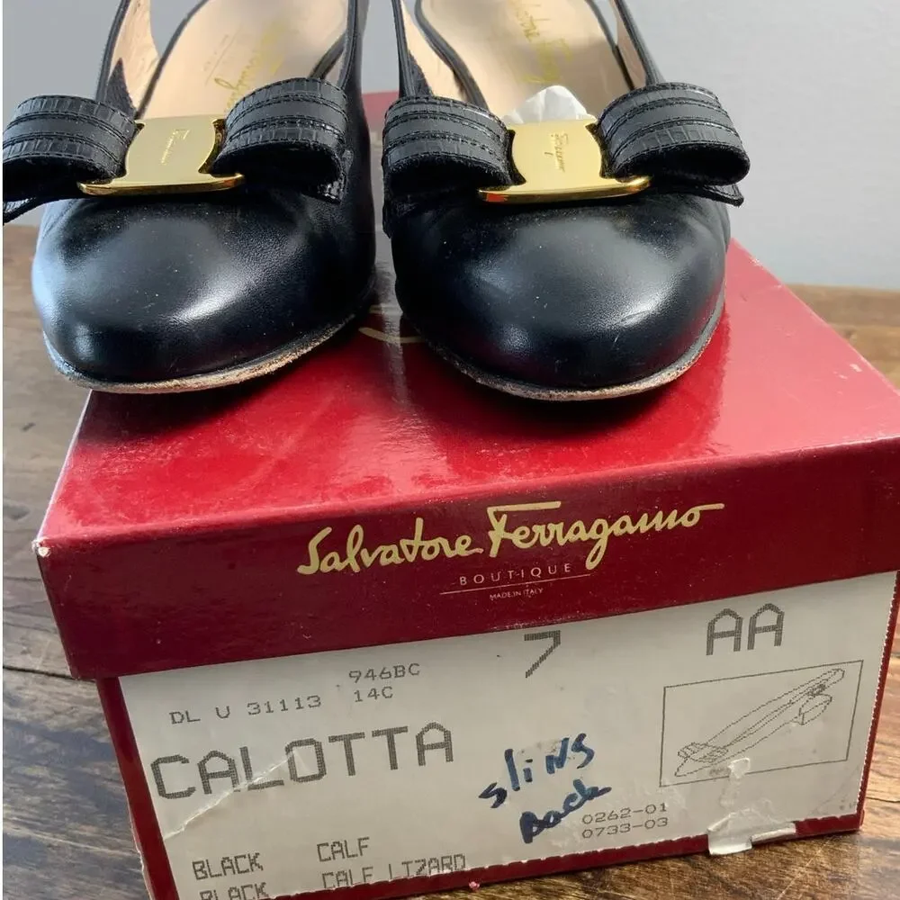 Salvatore Ferragamo Calotta‎ Slingback Vintage pumps size 7 AA